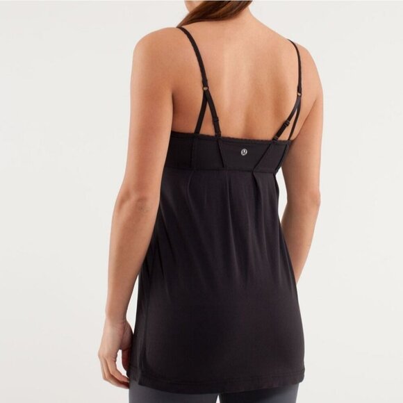 Lululemon Debut Tank Cami Top Pleated Shelf Bra Adjustable Strap Black Women 4 - Picture 2 of 10